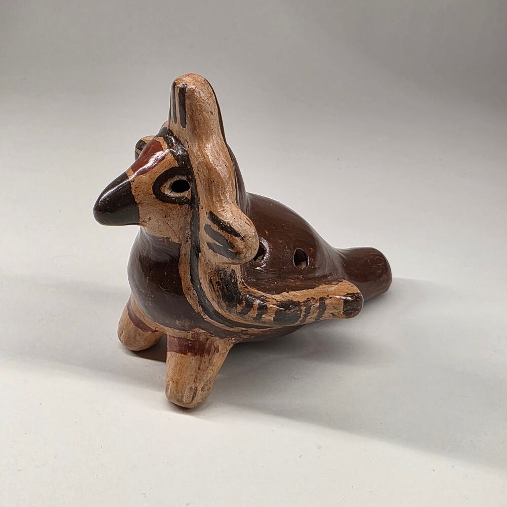 Handmade Ceramic Animal Whistle Folk Art Pottery Figurine Black Red